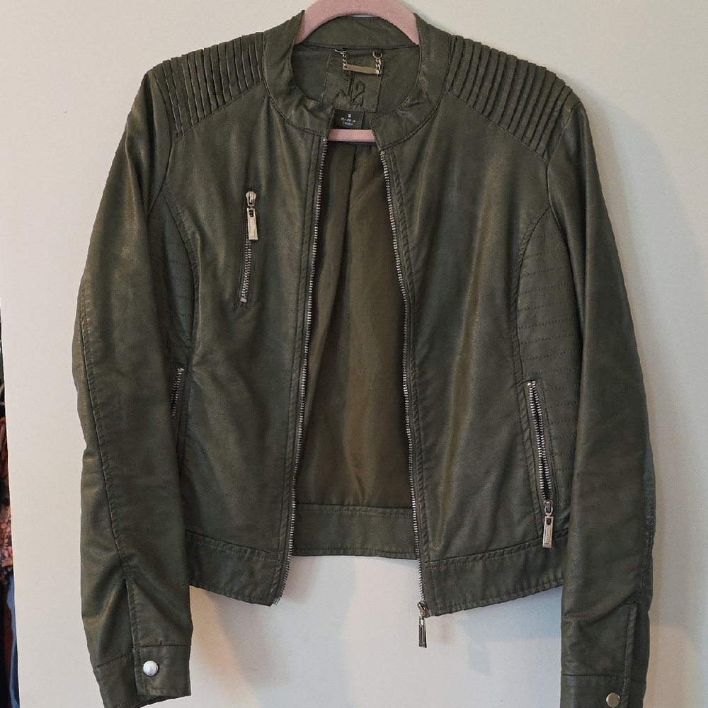 Elegant Olive Leather Jacket for Women